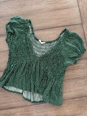 La Hearts Forest Green Smocked Peplum Top with White Dot Print